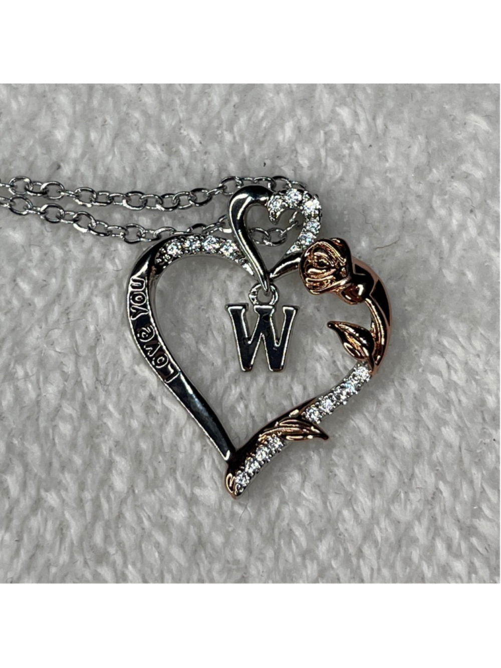 Silver & Rose Gold Heart 'W' Initial Necklace